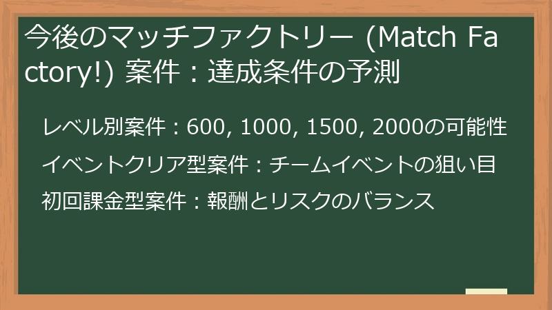 今後のマッチファクトリー (Match Factory!) 案件：達成条件の予測
