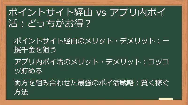ポイントサイト経由 vs アプリ内ポイ活：どっちがお得？