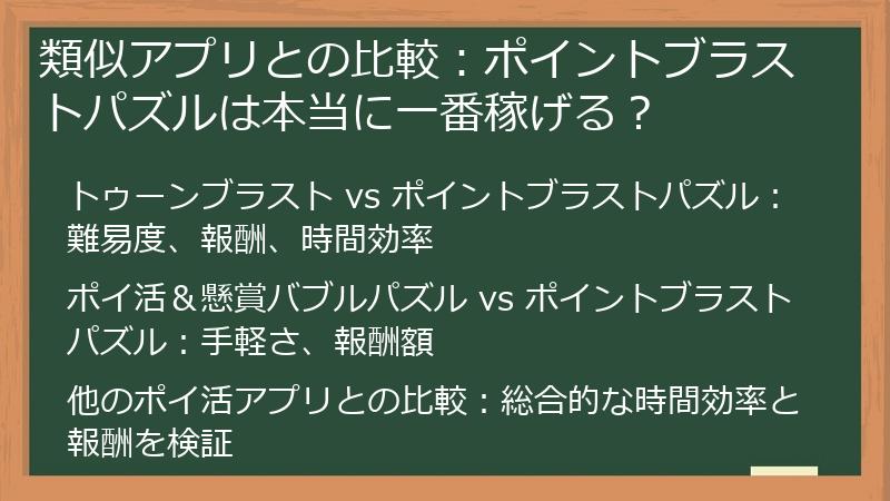 類似アプリとの比較:ポイントブラストパズルは本当に一番稼げる?