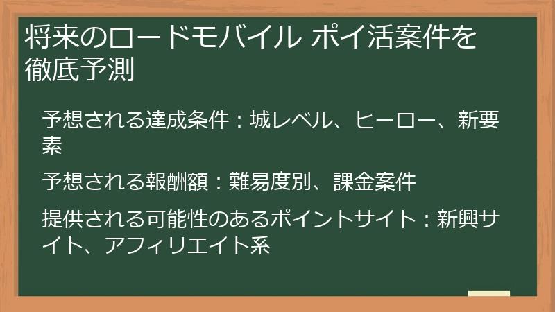 将来のロードモバイル ポイ活案件を徹底予測
