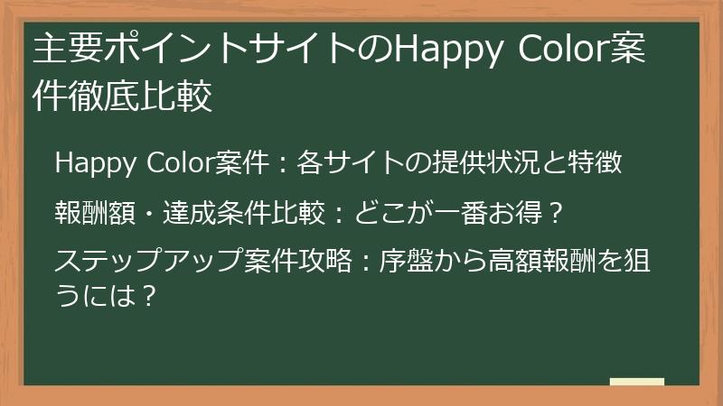 主要ポイントサイトのHappy Color案件徹底比較