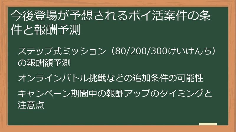 今後登場が予想されるポイ活案件の条件と報酬予測
