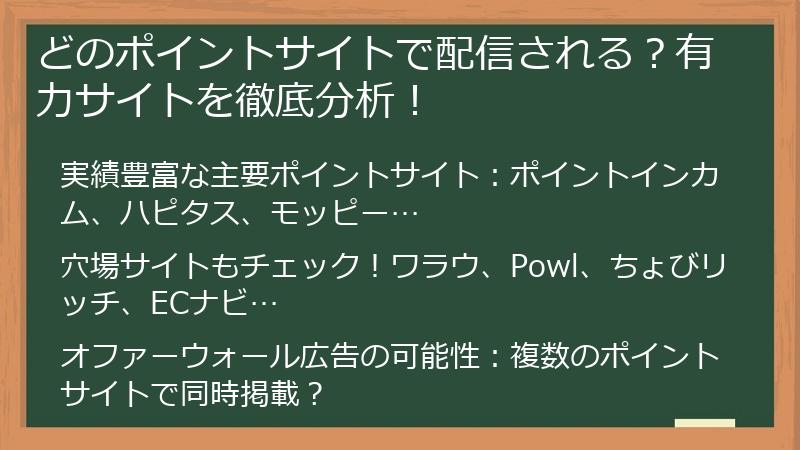 どのポイントサイトで配信される？有力サイトを徹底分析！