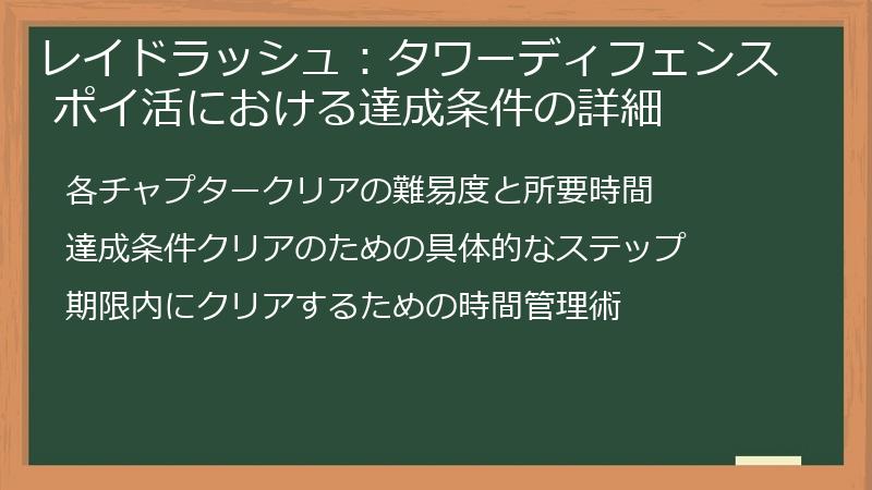 レイドラッシュ：タワーディフェンス ポイ活における達成条件の詳細