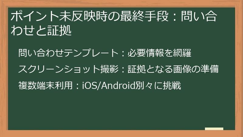 ポイント未反映時の最終手段：問い合わせと証拠