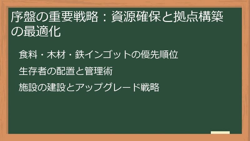 序盤の重要戦略：資源確保と拠点構築の最適化