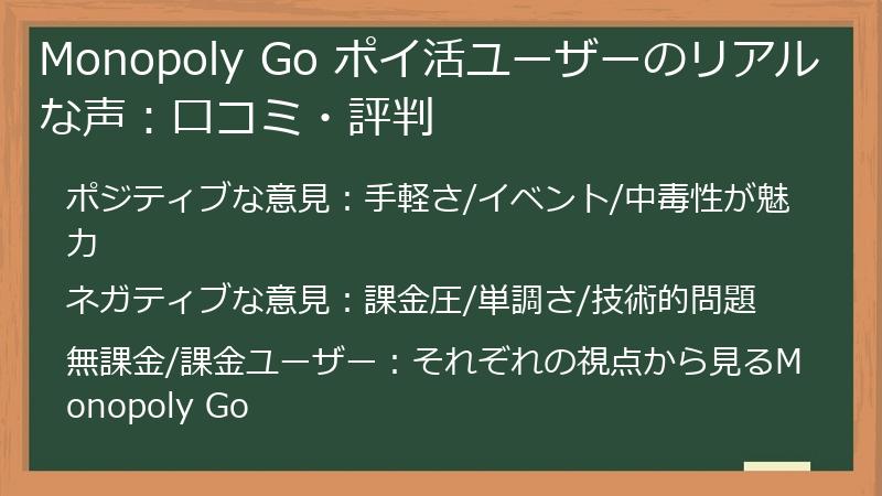 Monopoly Go ポイ活ユーザーのリアルな声：口コミ・評判