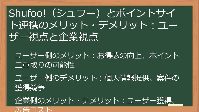 Shufoo!（シュフー）とポイントサイト連携のメリット・デメリット：ユーザー視点と企業視点