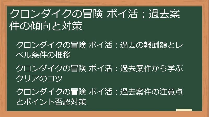 クロンダイクの冒険 ポイ活：過去案件の傾向と対策