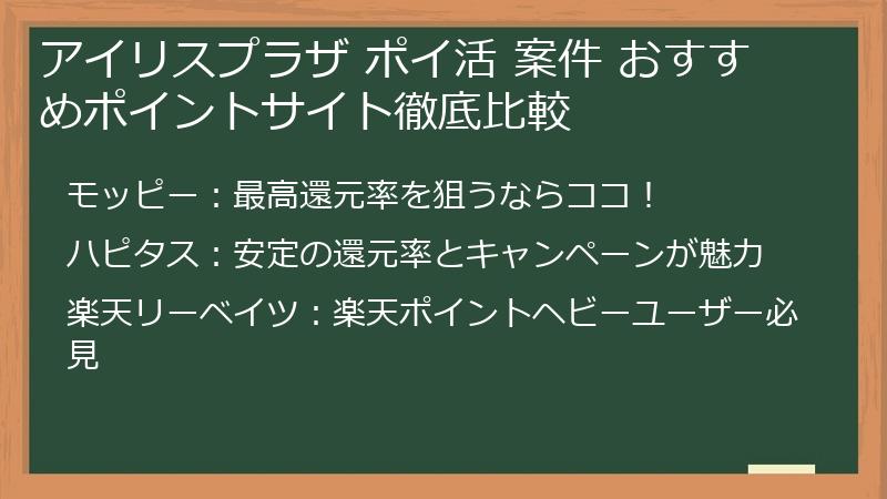 アイリスプラザ ポイ活 案件 おすすめポイントサイト徹底比較