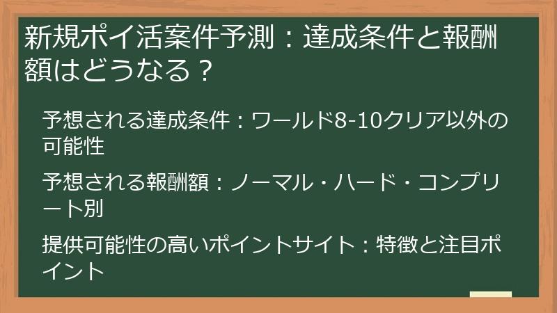 新規ポイ活案件予測:達成条件と報酬額はどうなる?