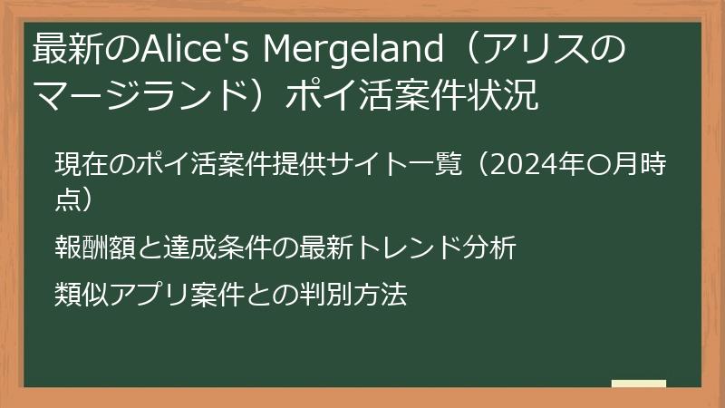 最新のAlice's Mergeland（アリスのマージランド）ポイ活案件状況