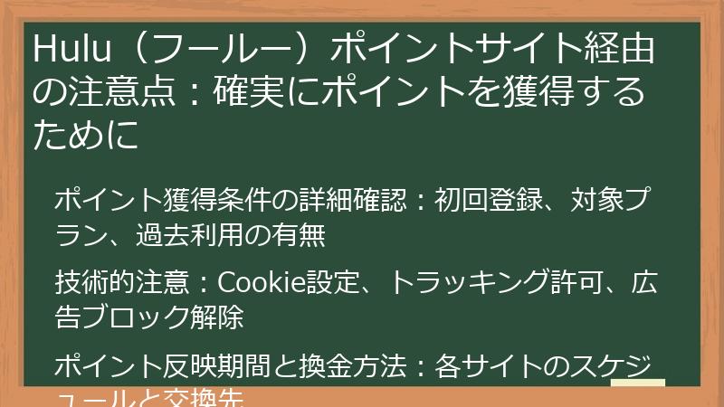 Hulu(フールー)ポイントサイト経由の注意点:確実にポイントを獲得するために