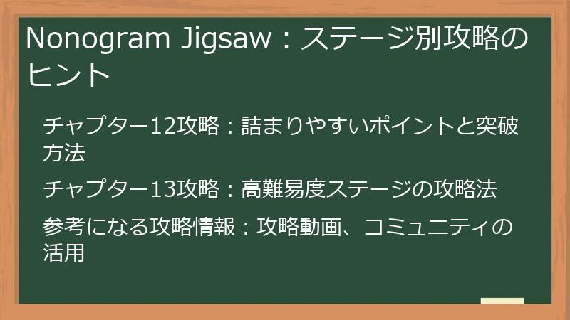 Nonogram Jigsaw：ステージ別攻略のヒント