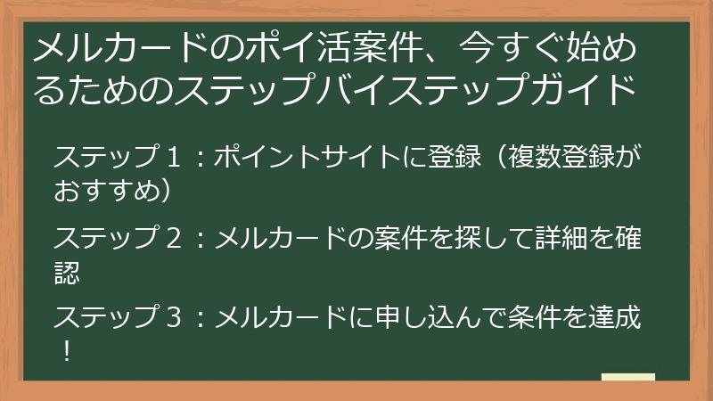 メルカードのポイ活案件、今すぐ始めるためのステップバイステップガイド