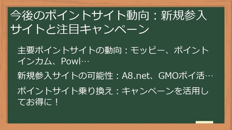 今後のポイントサイト動向：新規参入サイトと注目キャンペーン