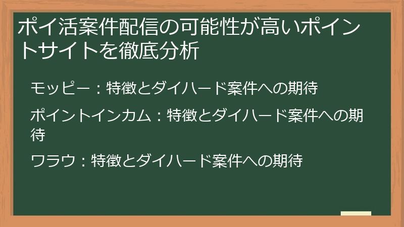 ポイ活案件配信の可能性が高いポイントサイトを徹底分析