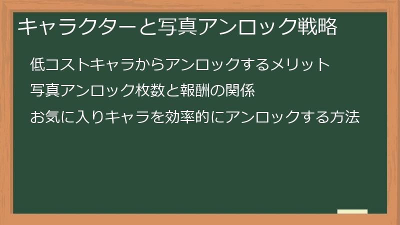 キャラクターと写真アンロック戦略