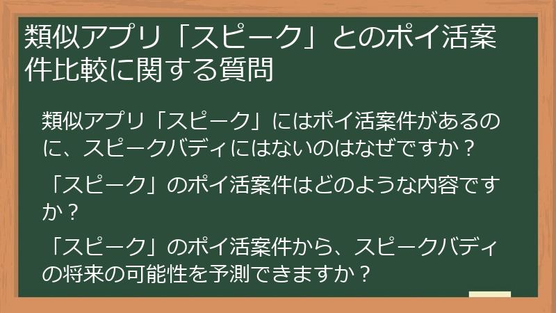 類似アプリ「スピーク」とのポイ活案件比較に関する質問