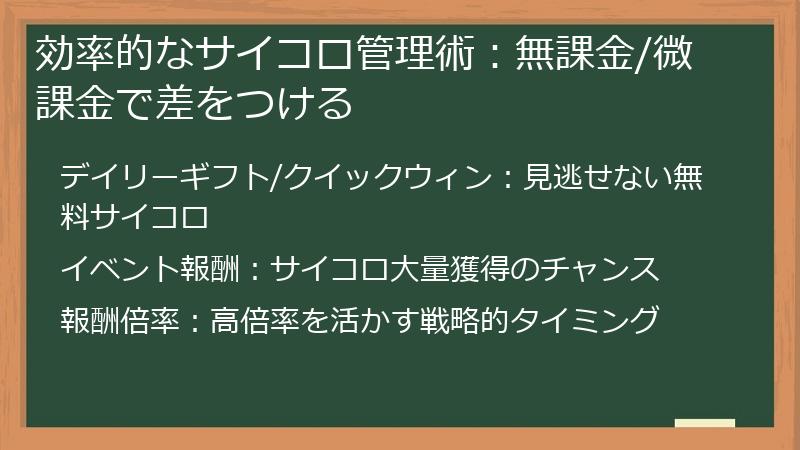 効率的なサイコロ管理術：無課金/微課金で差をつける