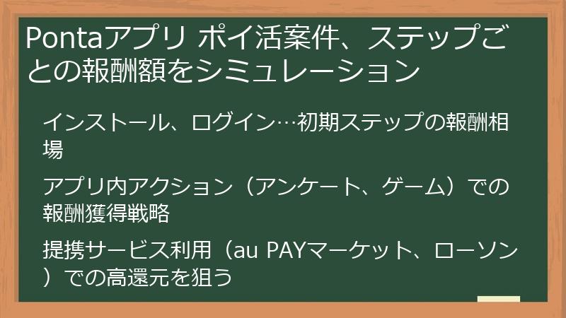 Pontaアプリ ポイ活案件、ステップごとの報酬額をシミュレーション