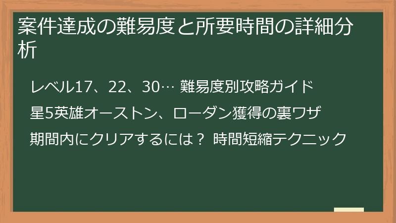 案件達成の難易度と所要時間の詳細分析