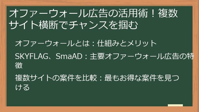 オファーウォール広告の活用術！複数サイト横断でチャンスを掴む