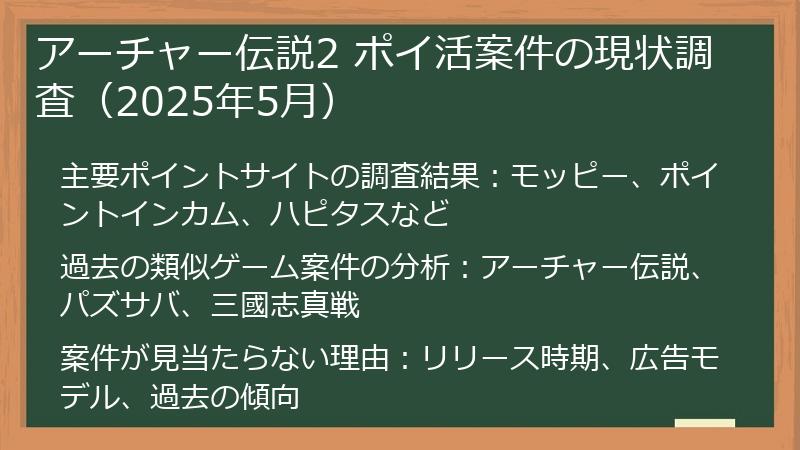 アーチャー伝説2 ポイ活案件の現状調査（2025年5月）
