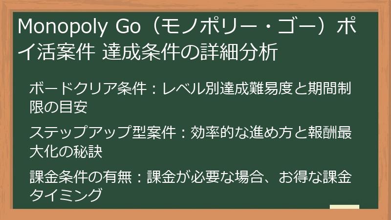 Monopoly Go(モノポリー・ゴー)ポイ活案件 達成条件の詳細分析