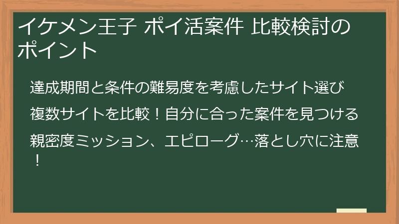 イケメン王子 ポイ活案件 比較検討のポイント
