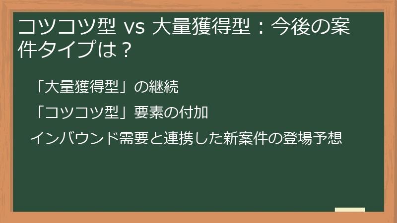 コツコツ型 vs 大量獲得型：今後の案件タイプは？