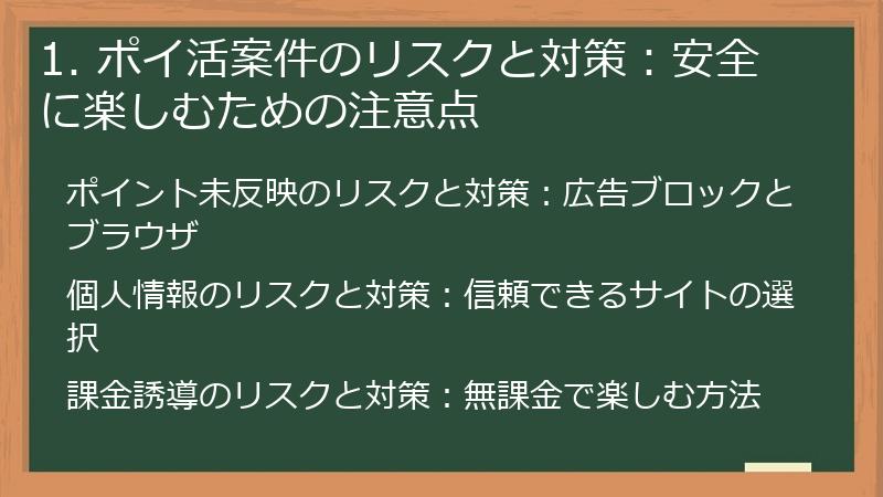 1. ポイ活案件のリスクと対策：安全に楽しむための注意点