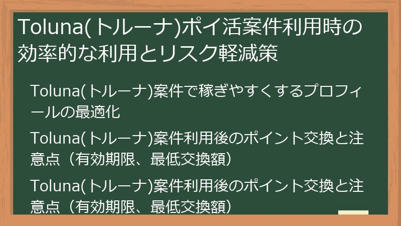 Toluna(トルーナ)ポイ活案件利用時の効率的な利用とリスク軽減策