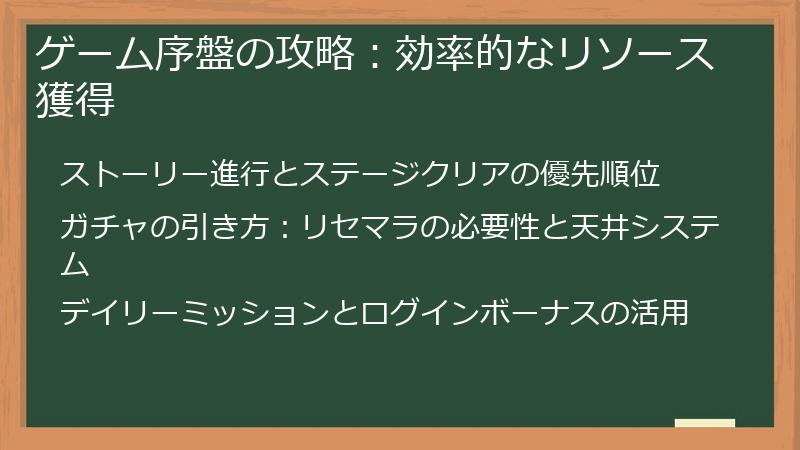 ゲーム序盤の攻略:効率的なリソース獲得