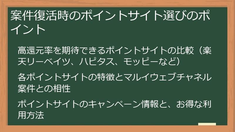案件復活時のポイントサイト選びのポイント