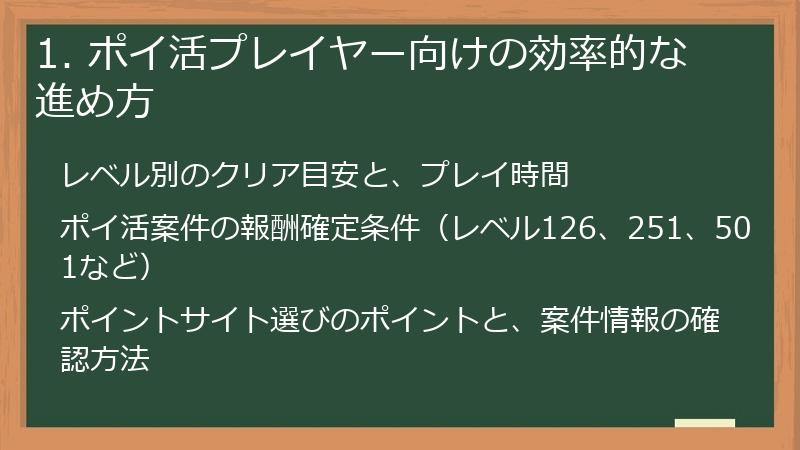1. ポイ活プレイヤー向けの効率的な進め方