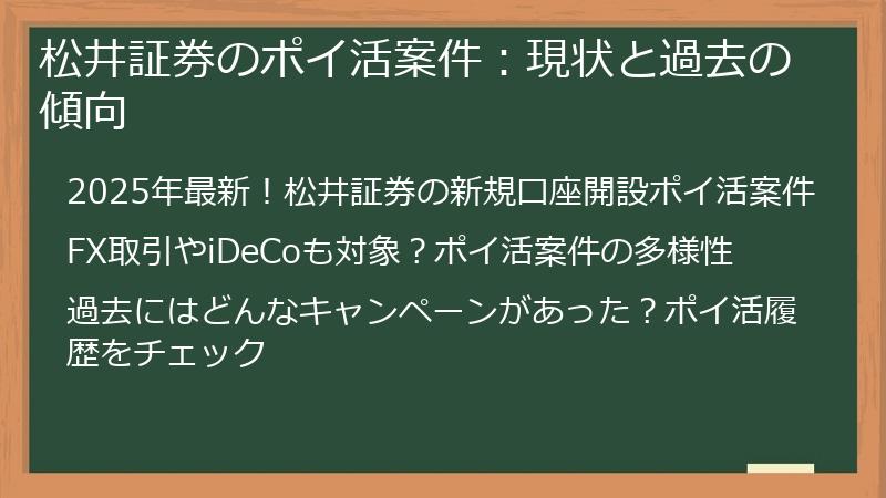 松井証券のポイ活案件:現状と過去の傾向