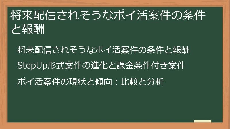 将来配信されそうなポイ活案件の条件と報酬
