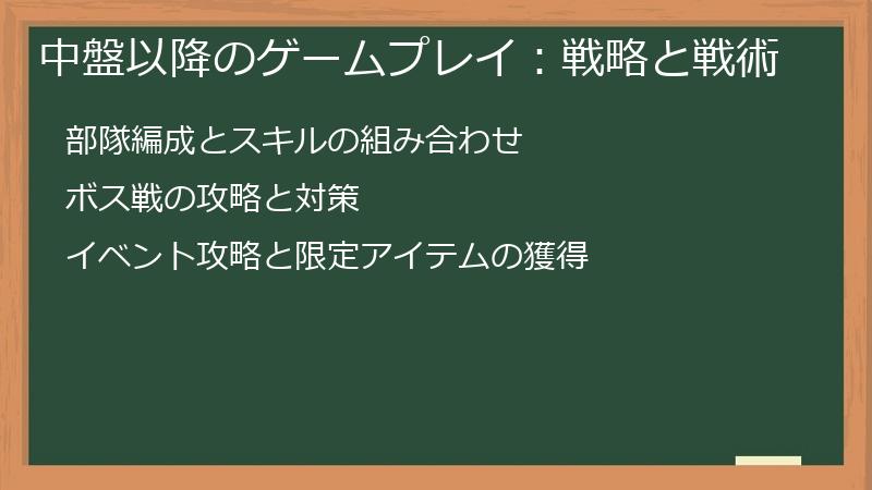 中盤以降のゲームプレイ：戦略と戦術