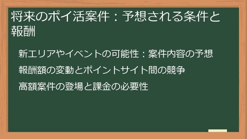 将来のポイ活案件：予想される条件と報酬
