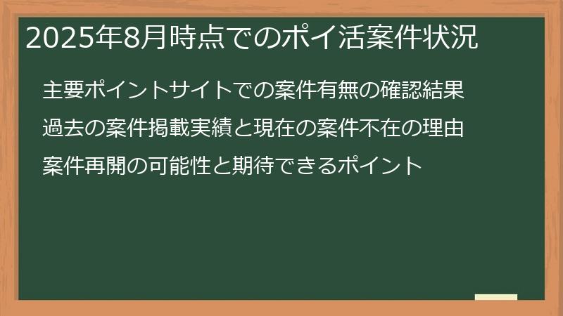 2025年8月時点でのポイ活案件状況