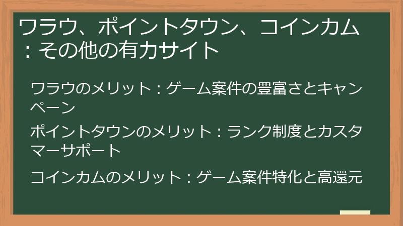 ワラウ、ポイントタウン、コインカム:その他の有力サイト