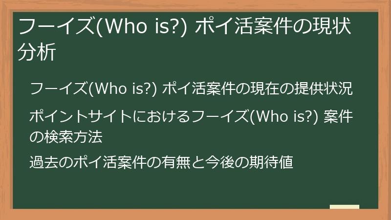 フーイズ(Who is?) ポイ活案件の現状分析