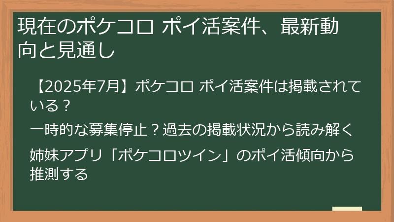 現在のポケコロ ポイ活案件、最新動向と見通し