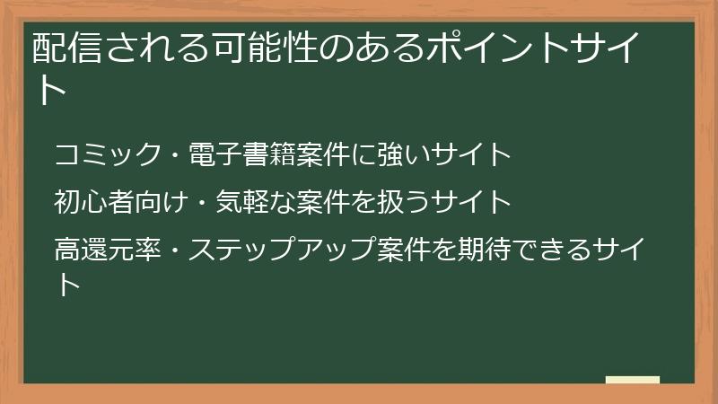 配信される可能性のあるポイントサイト