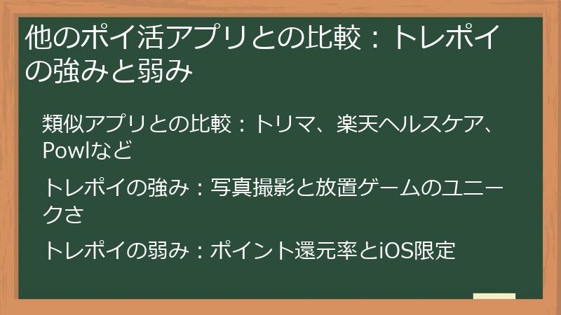 他のポイ活アプリとの比較：トレポイの強みと弱み