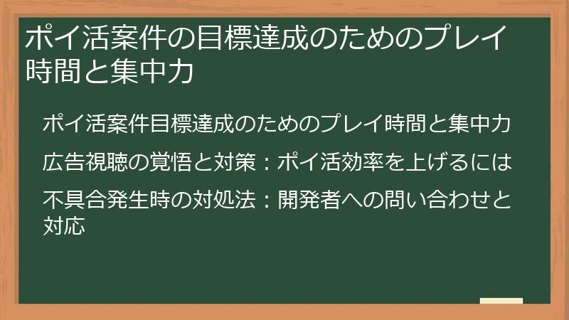 ポイ活案件の目標達成のためのプレイ時間と集中力