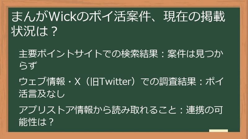 まんがWickのポイ活案件、現在の掲載状況は？