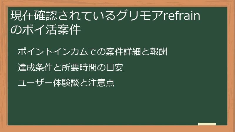 現在確認されているグリモアrefrainのポイ活案件