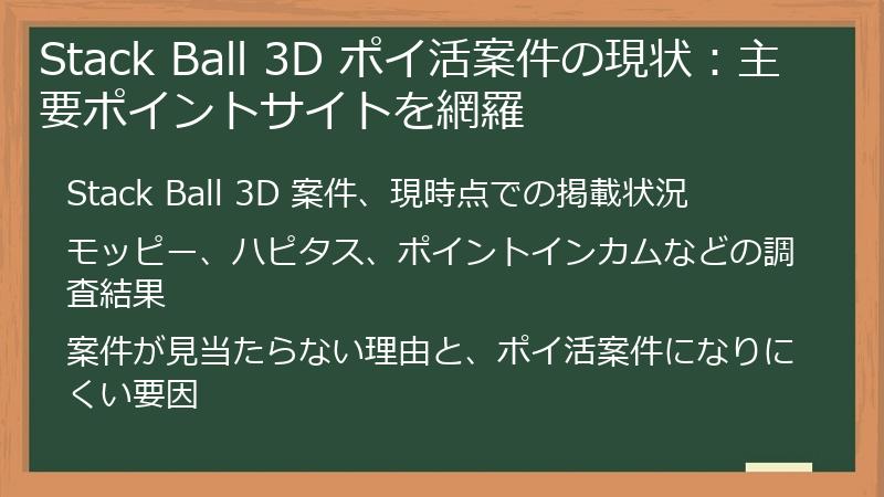 Stack Ball 3D ポイ活案件の現状：主要ポイントサイトを網羅